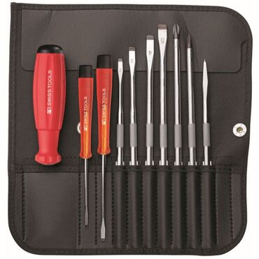 Screwdriver set with replaceble handles in roll-up pouche PB 8215